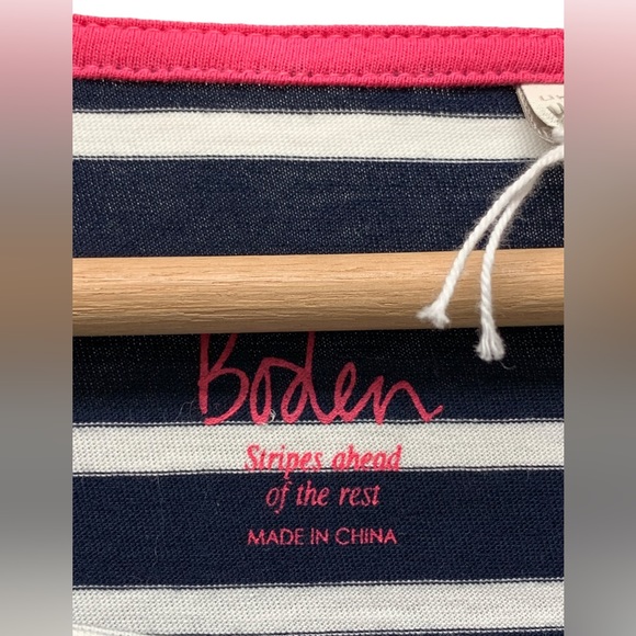 New! Boden Christmas long sleeve stripped shirt top, navy white, women's size 12 - Picture 8 of 10